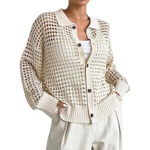 Women's Crochet Cardigan Knit Top Lightweight Long Sleeve Button Up Sweater
